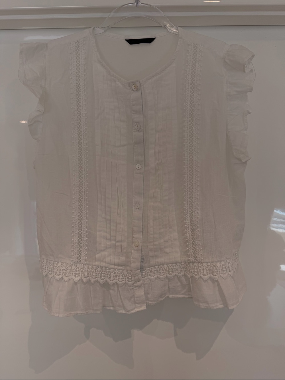 Zara White Lace-Trim Button Front Blouse